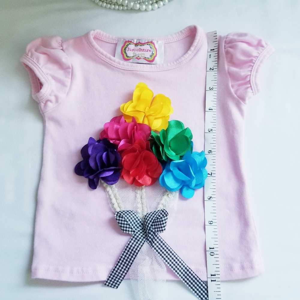 Just Couture Pink Flower Top 100% Cotton Baby Girl Size 3-6M - Picture 8 of 8